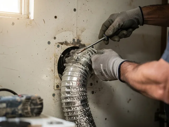 Avocado Heights Dryer Vent Cleaning technician performing precise dryer vent hose installation in Avocado Heights